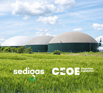Campo verde con logo Sedigas y CEOE
