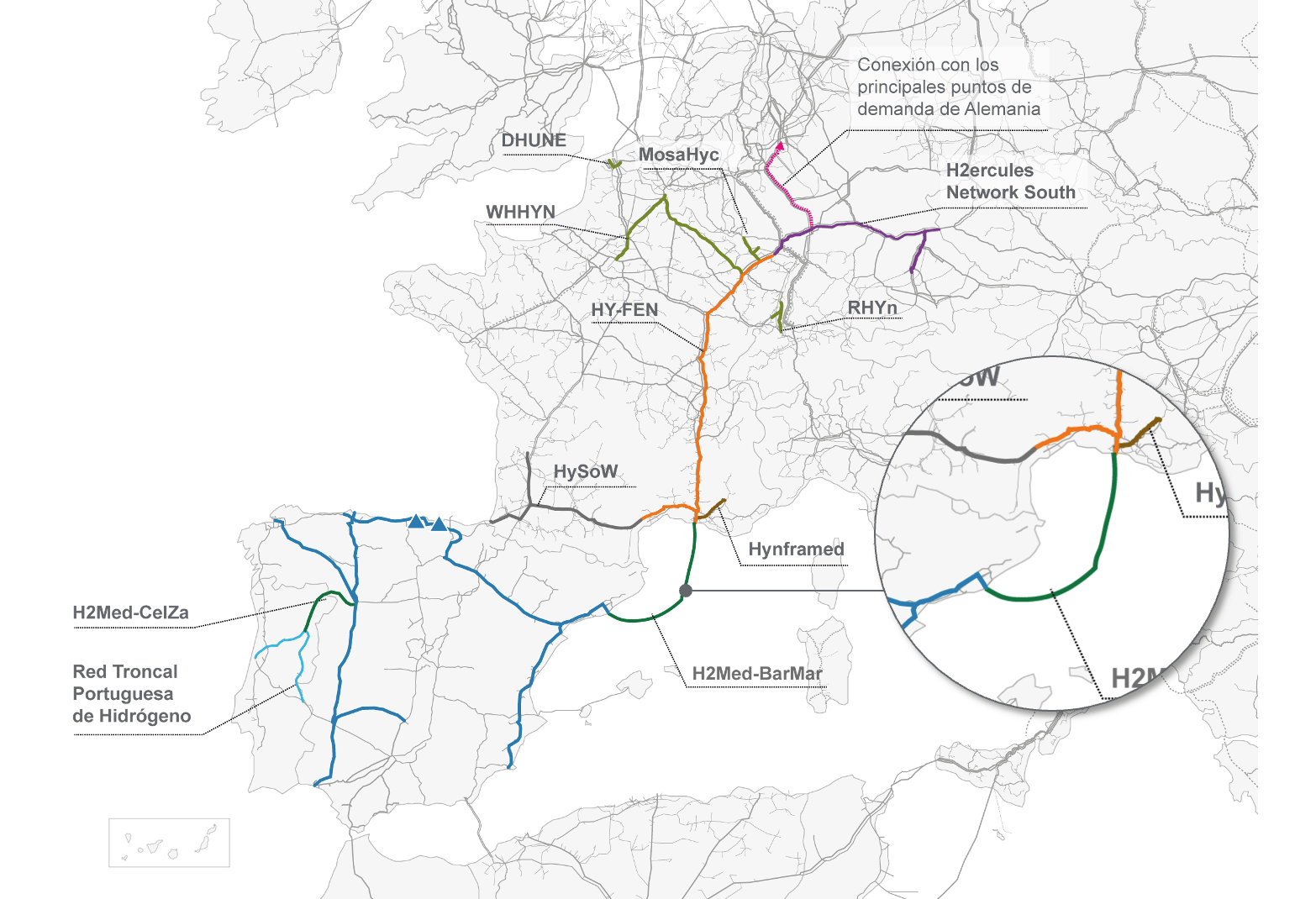 Map of the Spanish trans-European transport network corridors