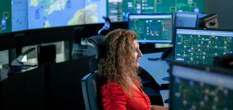 Woman working in a control center
