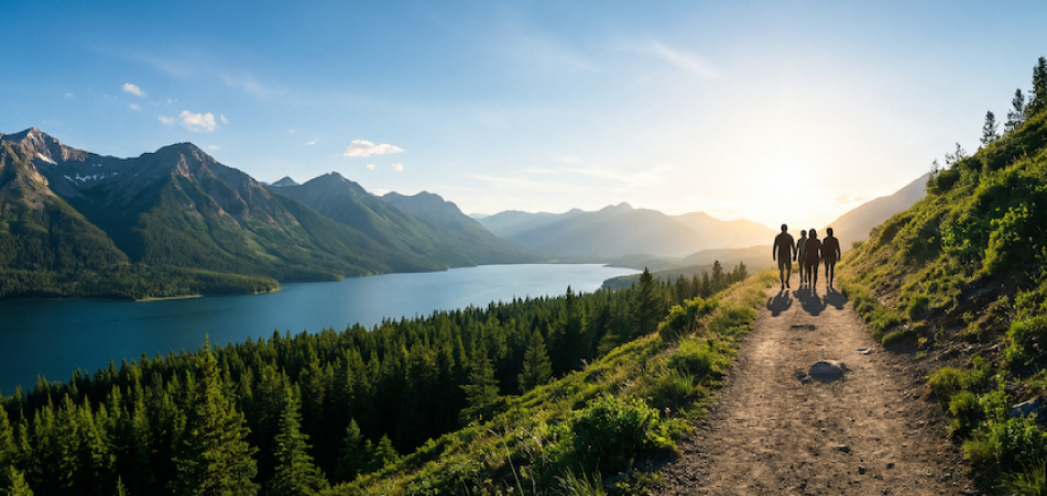 Imagen personas bajo sol en la montaña