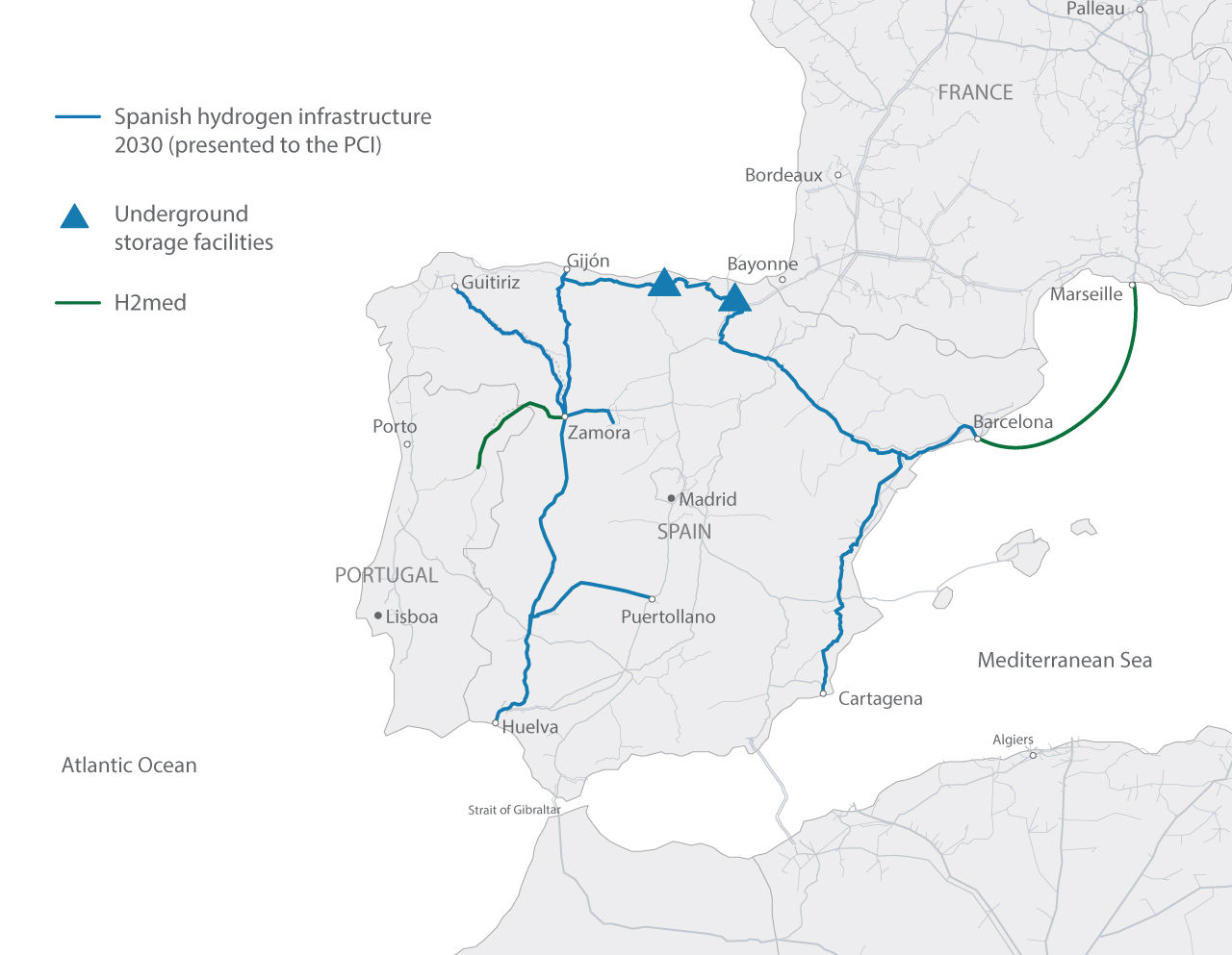 hydrogen infrastructure network proposal for Spain 2030
