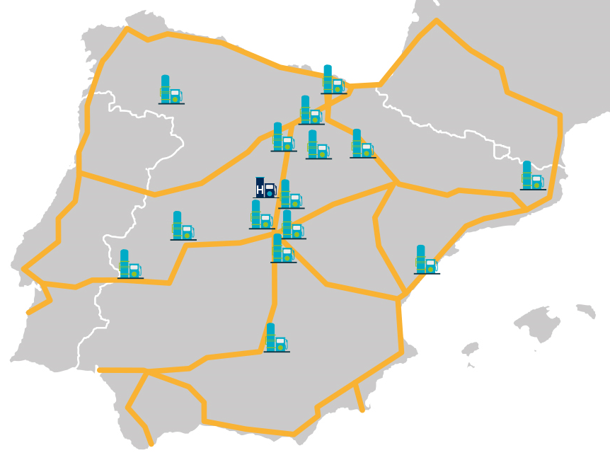  Spanish corridors of the Trans-European Transport Network: it includes 15 LNG supply points in the provinces of Castellón, Madrid (4 facilities), Guipúzcoa, Zamora, Girona, Jaén, Álava, Navarra, La Rioja, Burgos, Cáceres and Badajoz; and one hydrogen supply point in Madrid.