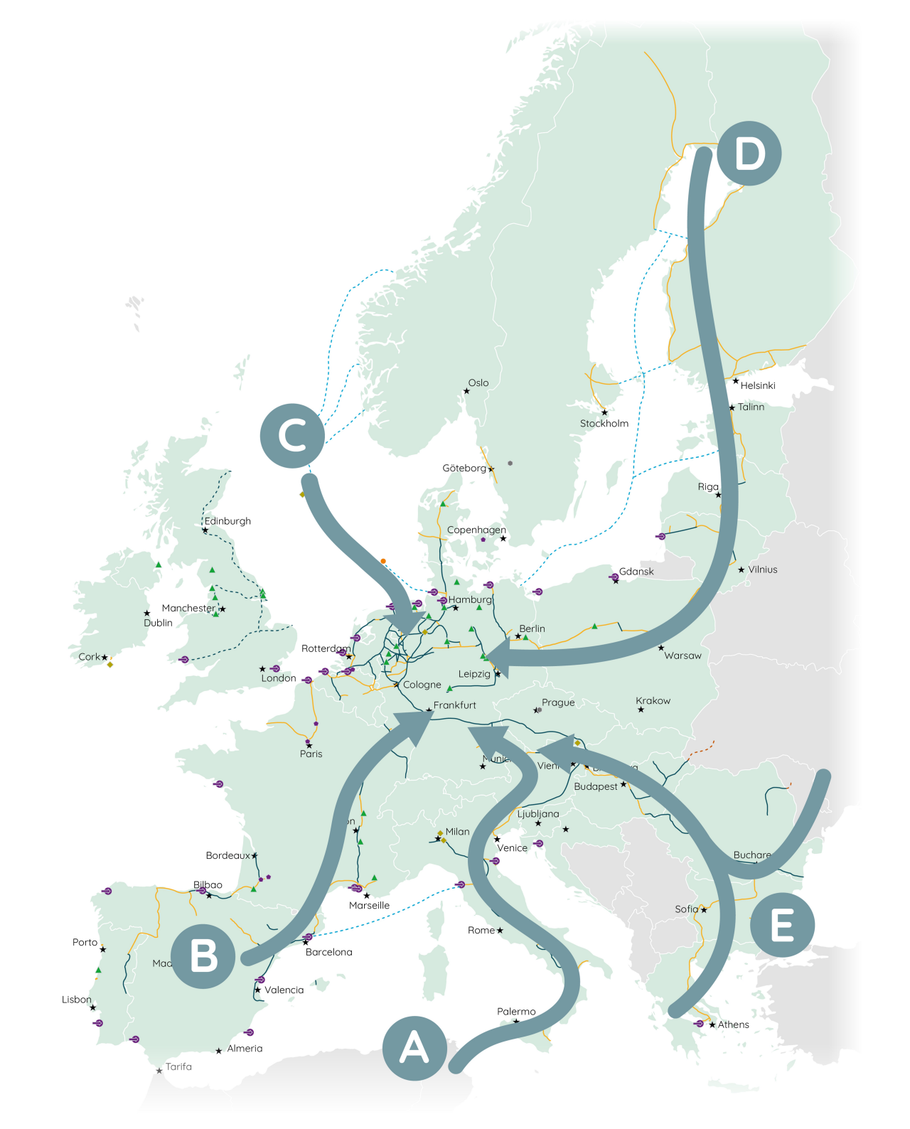 Map showing the EHB corridors