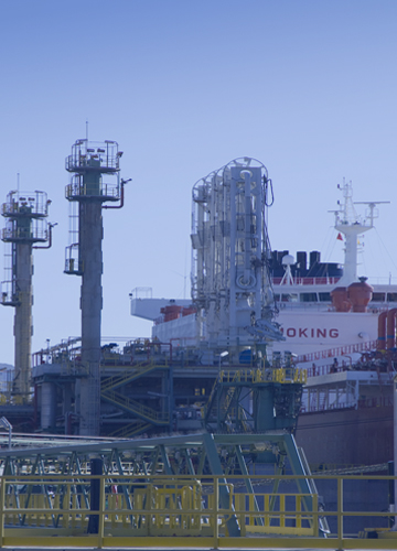 LNG tanker unloading at a regasification plant
